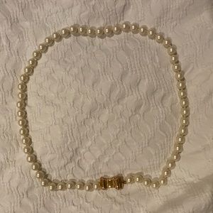 Classic Pearl Necklace with Gold Clasp - White Pearls